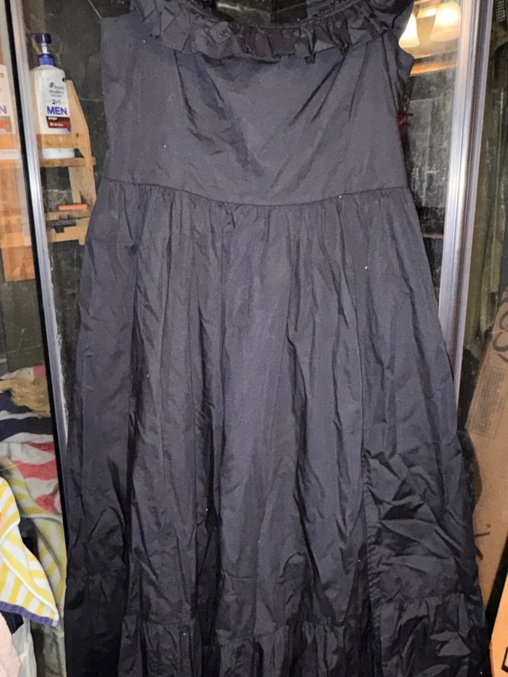 Abercrombie & Fitch Black Off-Shoulder Ruffle Maxi Dress